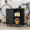 Sturdy Metal Tool Storage Cabinet With Wheels Heavy Duty Garage And Office Organizer, Steel - Brushed Nickel - Image 2