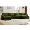 Modern Velvet U Shaped Sectional Sofa Cloud Couch & Movable Ottomans And Bolstered Armrests - Olive Green - Image 10