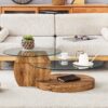 Modern Natural Wood Grain Double Layer Coffee Table Versatile Design - Natural Wood / Transparent - Image 2