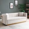 Contemporary Vertical Channel Tufted Sofa Modern Upholstered Couch For Living Room With 2 Pillows - Beige - Image 5