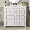 Vintage Bathroom Vanity Organizer With Sink And Storage Cabinet, 36" - Antique White - Image 2