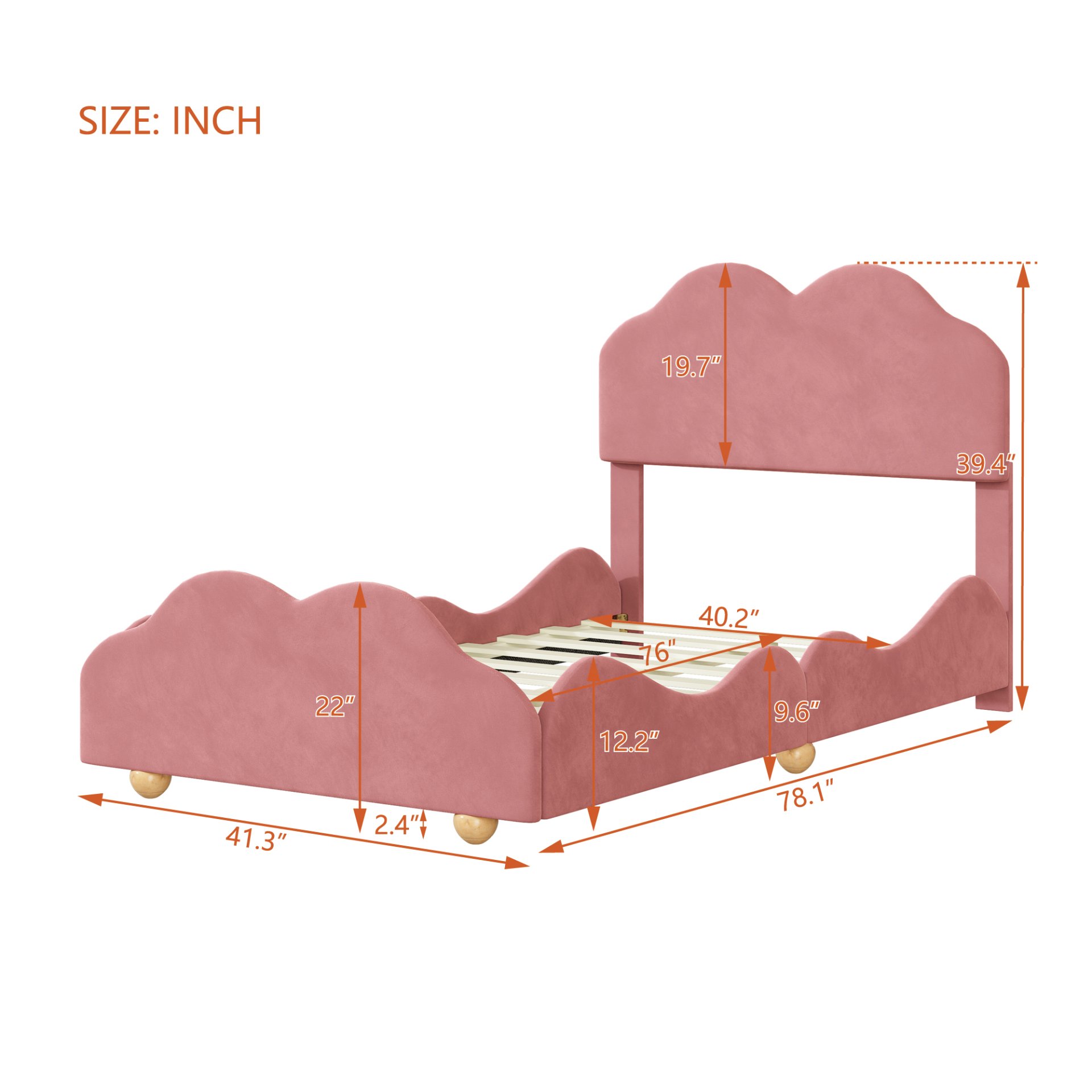 Twin Size Upholstered Platform Bed With Cloud Shaped Board - Dark Pink - Image 5