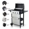 3 Burner Propane Gas Bbq Grill, 25650Btu Output With Wire Enamel Cooking Grids For Outdoor Barbecue, Foldable Side Table, Stainless Steel - Black / Silver - Image 2