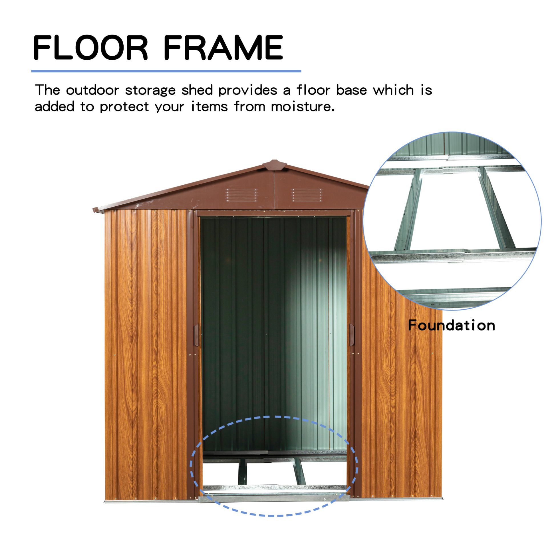 Metal Storage Shed Appealing Horizontal Siding In Woodgrain With Coffee Trim To Complement - Light Brown - Image 8