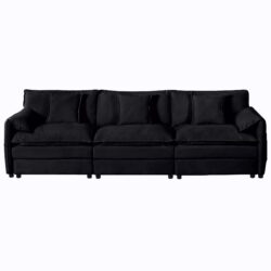 Modern Chenille Oversized Deep Seat Sectional Sofa, Large 3 Seater Modular With Pillows - Black