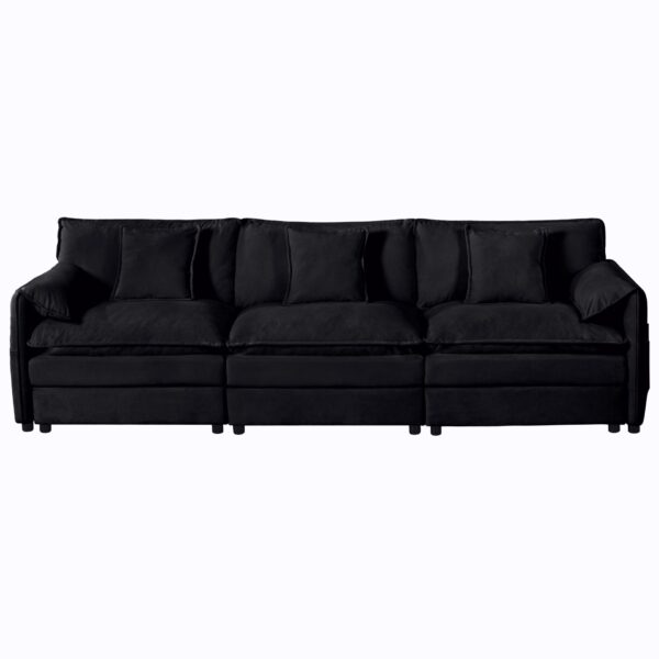 Modern Chenille Oversized Deep Seat Sectional Sofa, Large 3 Seater Modular With Pillows - Black
