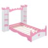 Castle Shaped Bed With Storage Shelf, Dreamy Twin Size Platform Bed For Kids Bedroom - White / Pink - Image 4