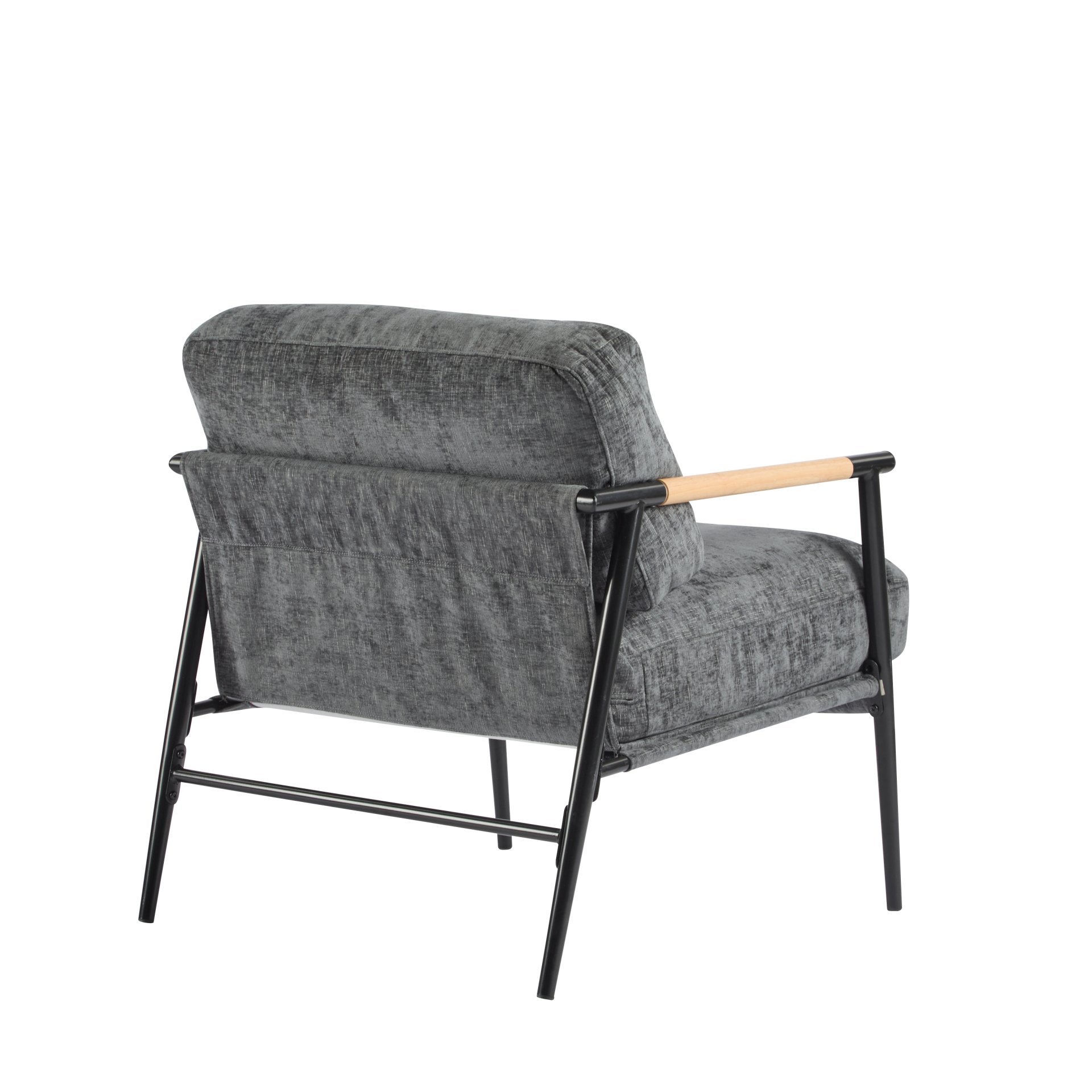 Modern Accent Chair With Plush Cushions, Minimalist Metal Frame, Wooden Armrest - Gray - Image 12
