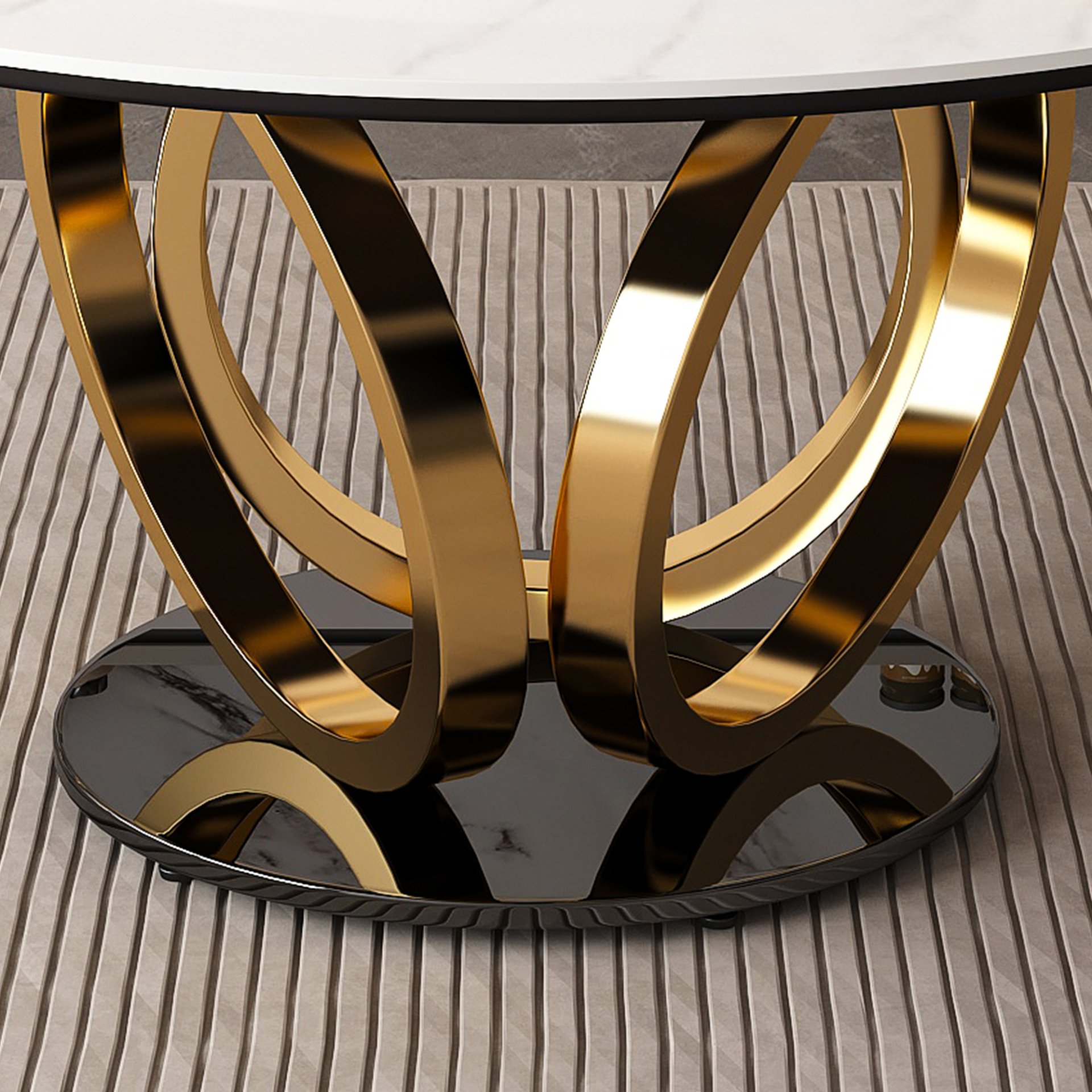 Round Dining Table With 360° Smooth Lazy Susan Stain / Heat - Gold / Black / White - Image 8