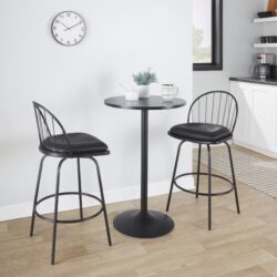 Riley - Claire Farmhouse Fixed Height Counter Stool With Swivel With Round Footrest (Set of 2) - Black