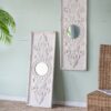 Large Wooden Wall Art Panels With Distressed Round Mirror Accents (Set of 2) - White - Image 7