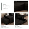 Modern L-Shape 3 Seat Reversible Sectional Couch, Pull Out Sleeper Sofa With Storage Chaise And 2 Stools For Living Room Furniture Set - Charcoal Gray - Image 7