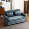 Loveseat Sofa Pull Out Sofa Bed Sleeper Sofa With A Reversible Backrest Cushion, Side Pockets, 2 USB Ports And A Phone Holder For Living Room - Blue - Image 10