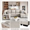 U-Shaped Sectional Sofa Pull-Out Sofa Bed With Two USB Ports, A Storage Chaise Lounge And Four Back Pillows For Living Room - Beige - Image 9