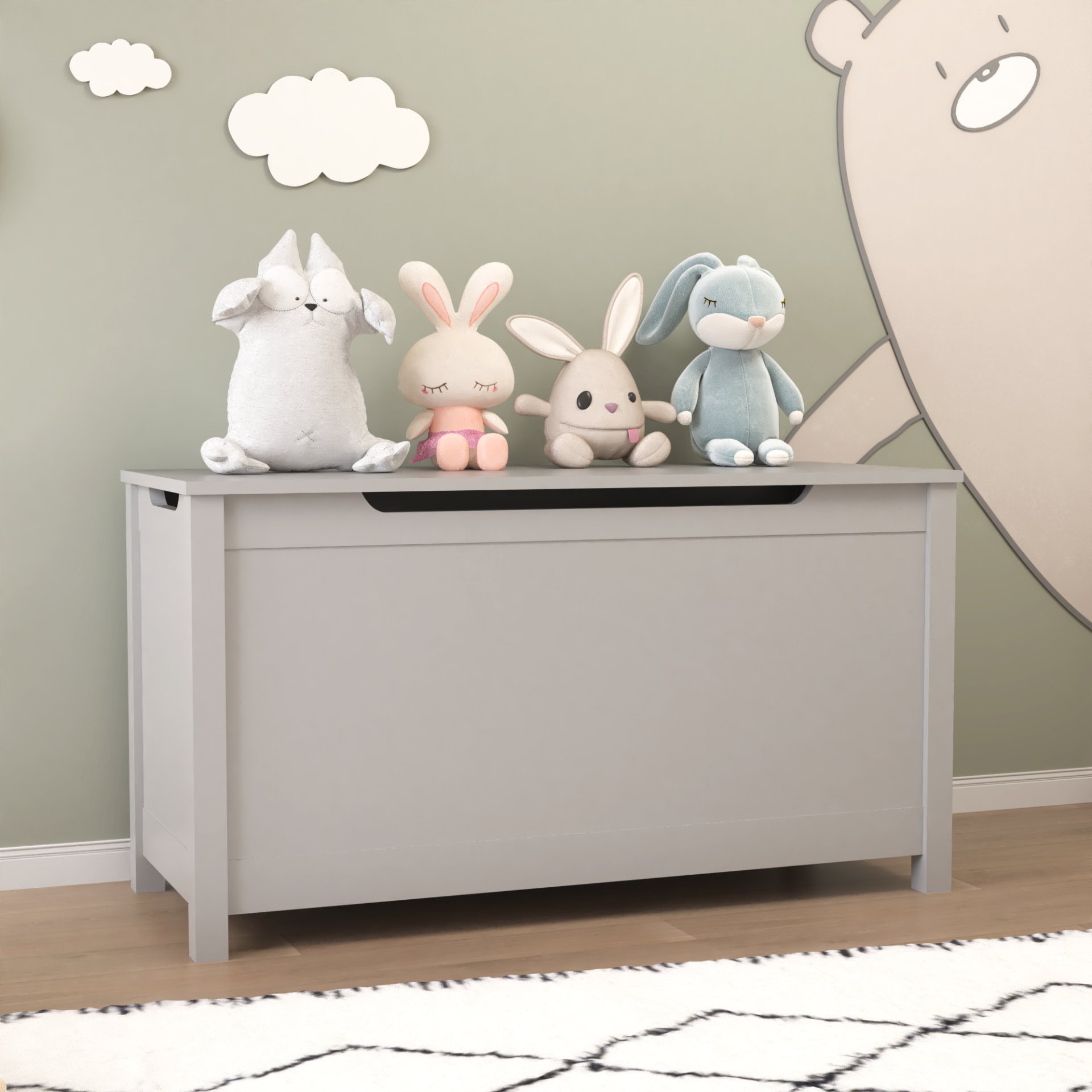 Kids Wooden Toy Box Storage With Safety Hinged Lid For Ages 2+ - Gray - Image 6