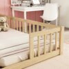 Double Twin Floor Bed With Fence, Guardrails, Without Door - Natural - Image 4