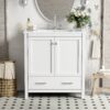 Bathroom Vanity With Single Sink, Combo Cabinet Undermount Sink, Bathroom Storage Cabinet With Two Doors And A Drawer, Soft Closing, Multifunctional Storage, Solid Wood Frame - White - Image 2