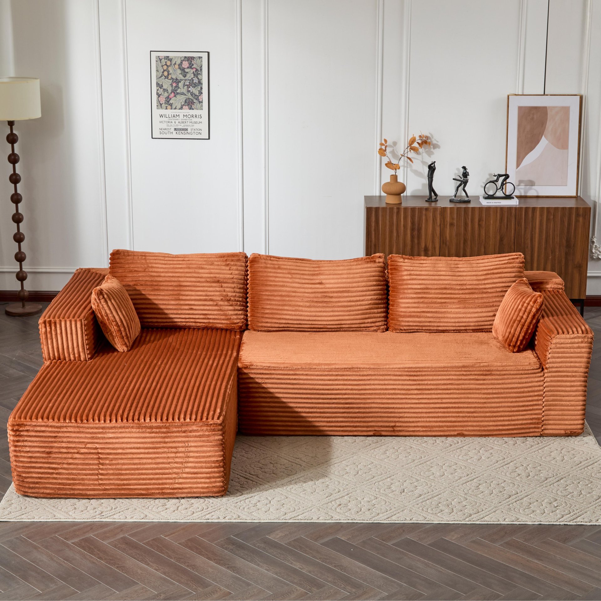 Compression Sectional Couch With Comfy Chaise, Boneless L Shape Sofa With Deep Seat, Minimalist Modular Couches Sleeper - Brown - Image 9