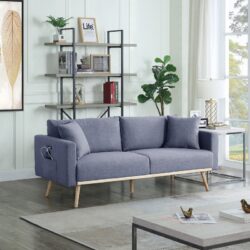 Easton - Linen Fabric Sofa With USB Charging Ports Pockets And Pillows - Dark Gray