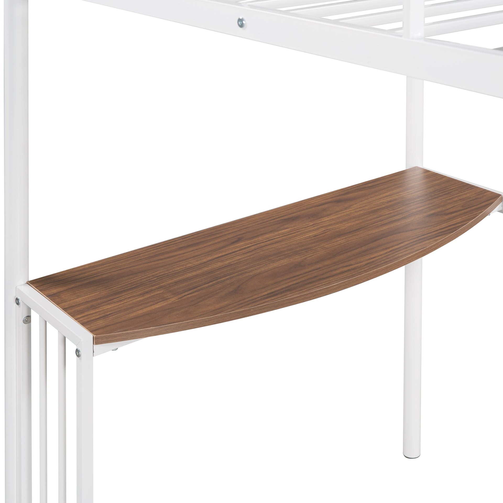 Twin Over Full Metal Bunk Bed With Desk, Ladder And Quality Slats For Bedroom - Metallic White - Image 8