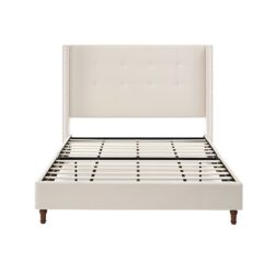 Peyton - Queen Bed Upholstered With High Headboard, Traditional Hand Buttoned Tufting - Ivory Velvet