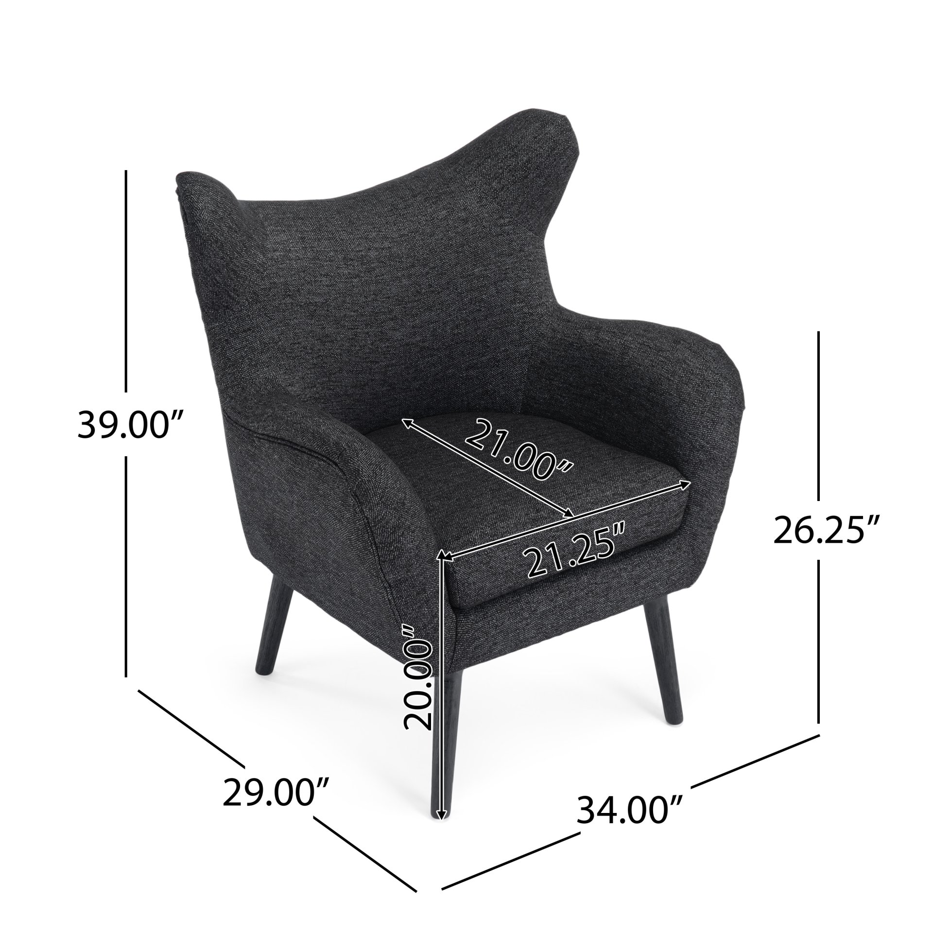 Modern Arm Chair With Wingback Design - Black / Oak Wood - Image 3