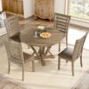 5 Pieces Table Set Round Dining Table Solid Wood Modern Farmhouse Rustic Look Distressed Look - Grayish Brown - Image 3