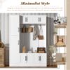 Tall Hall Tree With Shoe Storage, 4 In 1 Entryway Bench With 6 Cabinets, 4 Coat Hooks & Adjustable Shelf For Hallway - White - Image 8