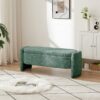 Ottoman Oval Storage Bench, 3D Lamb Fleece Bench With Large Storage Space For The Living Room, Entryway And Bedroom - Green - Image 4