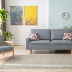 Bahamas - Linen Sofa And Chair Set With 2 Throw Pillows (Set of 2) - Gray