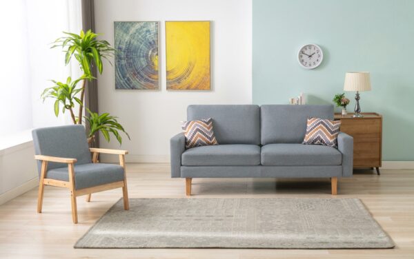 Bahamas - Linen Sofa And Chair Set With 2 Throw Pillows (Set of 2) - Gray