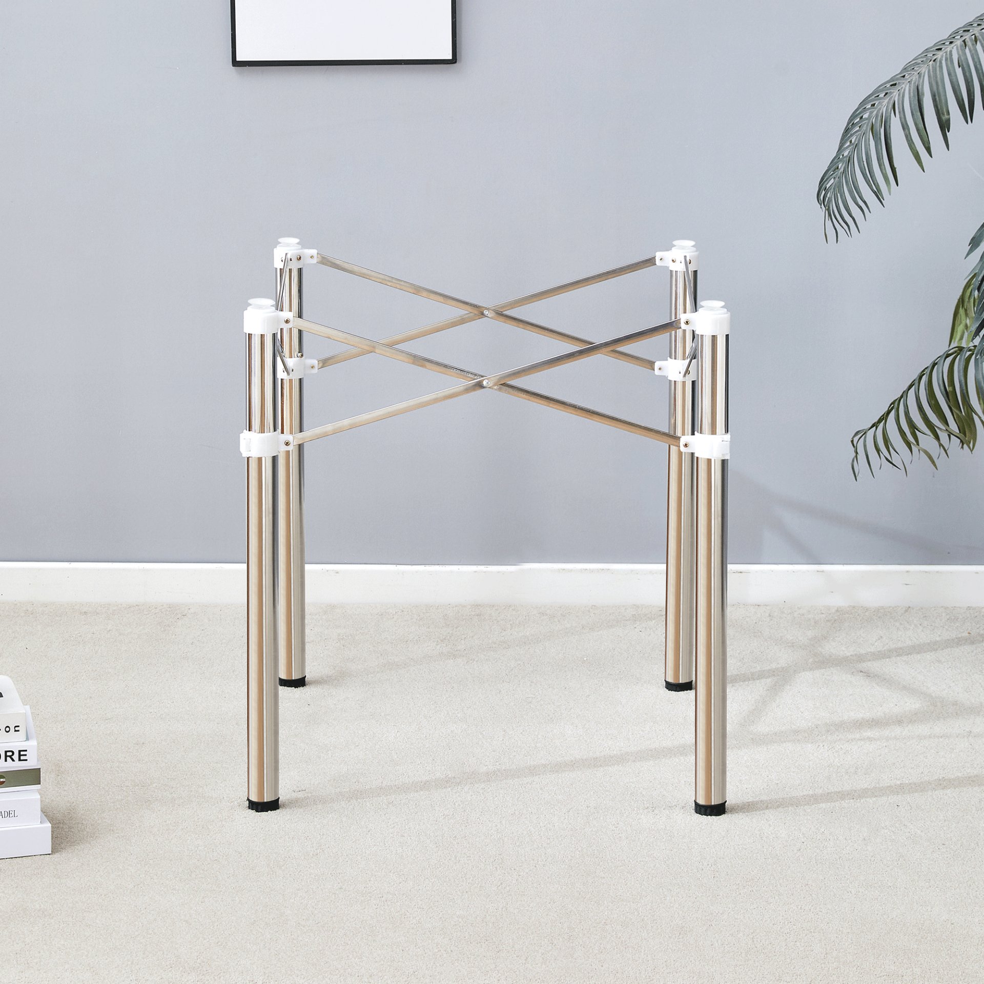 Simple Silver Stainless Steel Folding Table Frame Multifunctional Space Saving Design.Separate Folding Table Legs That Can Be Paired With Various Sizes And Styles Of Tabletops - Silver - Image 5