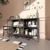 Modern Metal Sideboard Cabinet With 4 Glass Doors, Steel Kitchen Storage And Coffee Bar Cabinet - Black - Image 16