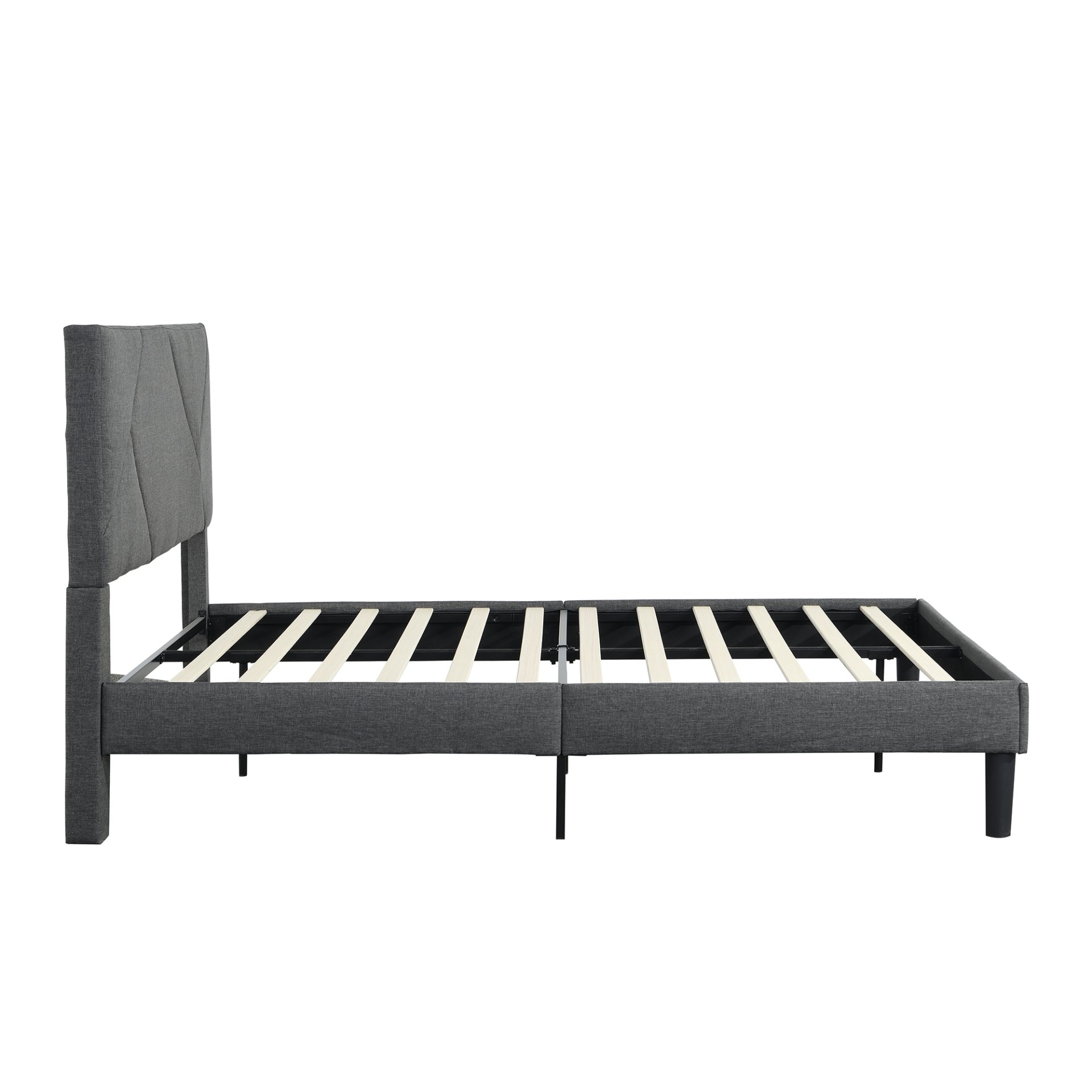 Full Size Upholstered Platform Bed Frame With Headboard, Strong Wood Slat Support, Mattress Foundation, No Box Spring Needed - Gray - Image 7