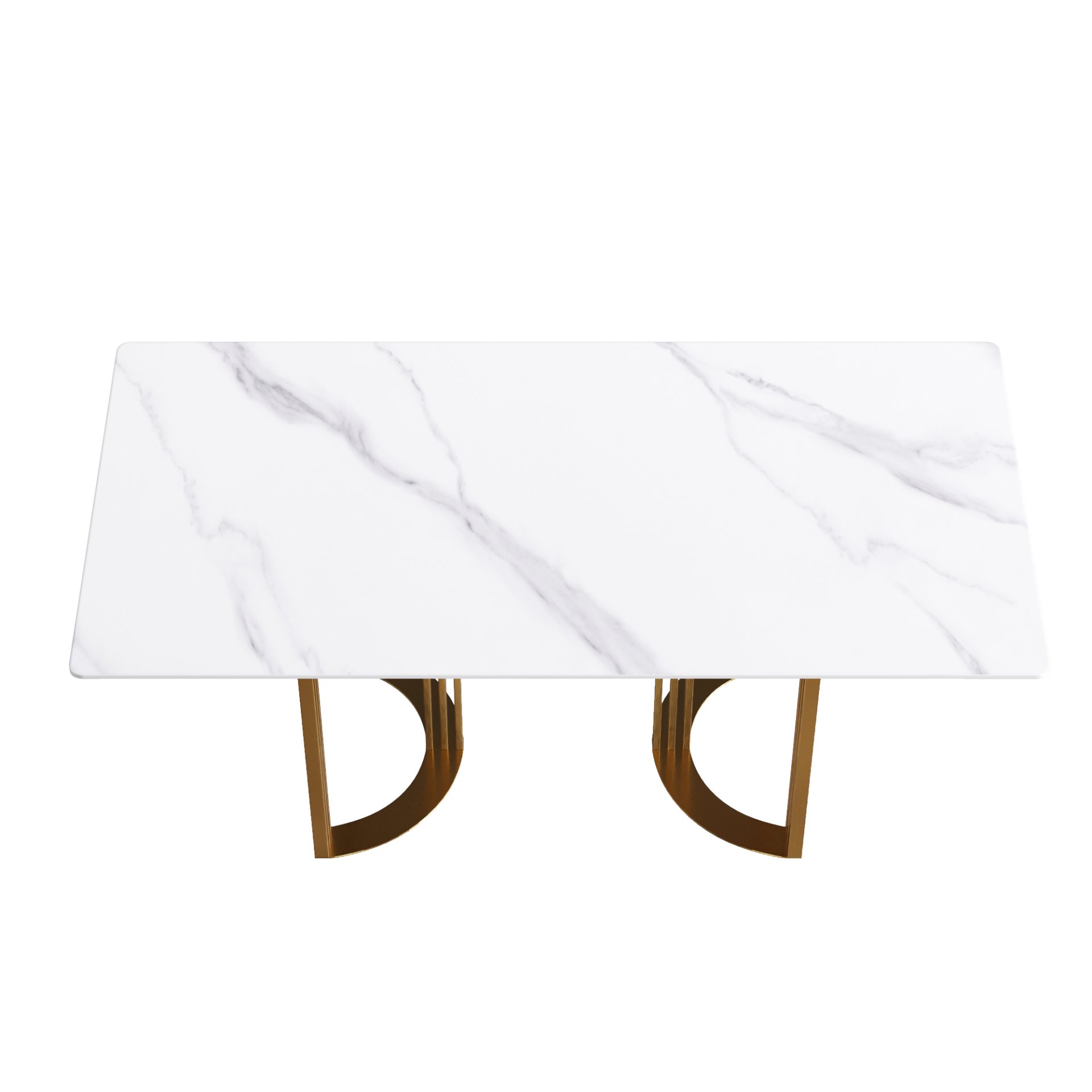 70.87" Modern Artificial Stone White Straight Edge Golden Metal Leg Dining Table, Can Accommodate 6-8 People - White / Gold - Image 5