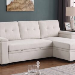 Lucca II - Woven Fabric Reversible Sleeper Sectional Sofa With Storage Chaise and Pocket Coil Seating - Beige