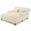 Chaise Bed Lounge Sofa Chair With Adjustable Backrest And LED Light Strip - Beige - Image 13