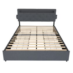 Queen Bed Frame With USB Charging, LED Lights & Storage Drawers Upholstered - Dark Gray