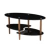 Oval Glass Coffee Table, Modern Table In Living Room Oak Wood Leg Tea Table 3-Layer Tempered Glass Table - Brown / Black - Image 7