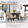 5 Piece Farmhouse Dining Table Set Wood Round Extendable Dining Table And 4 Upholstered Dining Chairs - Espresso - Image 7