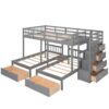 Full Over Twin & Twin Classic Triple Bunk Bed With Drawers And Guardrails - Gray - Image 7