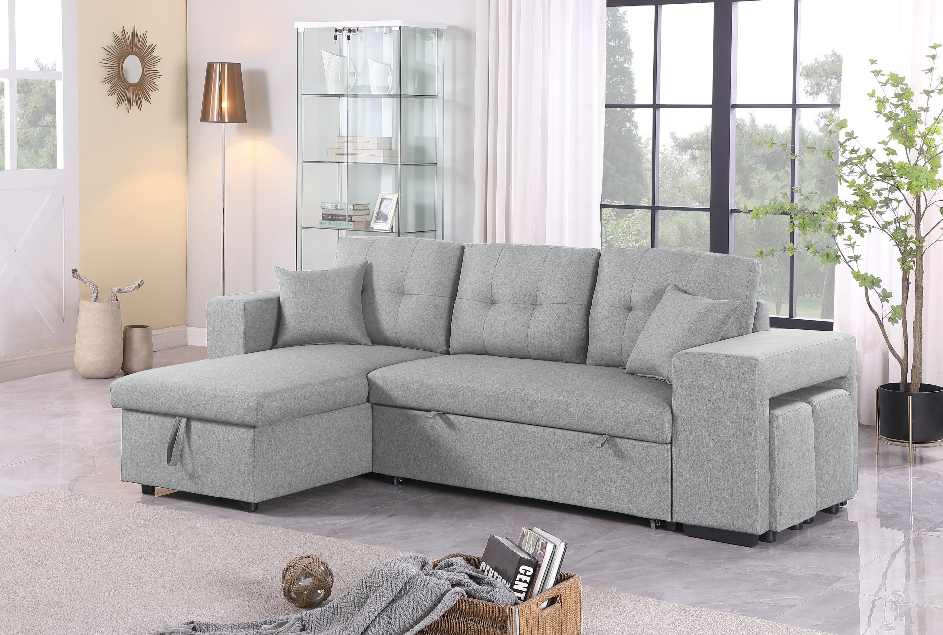 Daniel - Upholstered Reversible Sectional With Pull Out Loveseat - Light Gray - Image 4