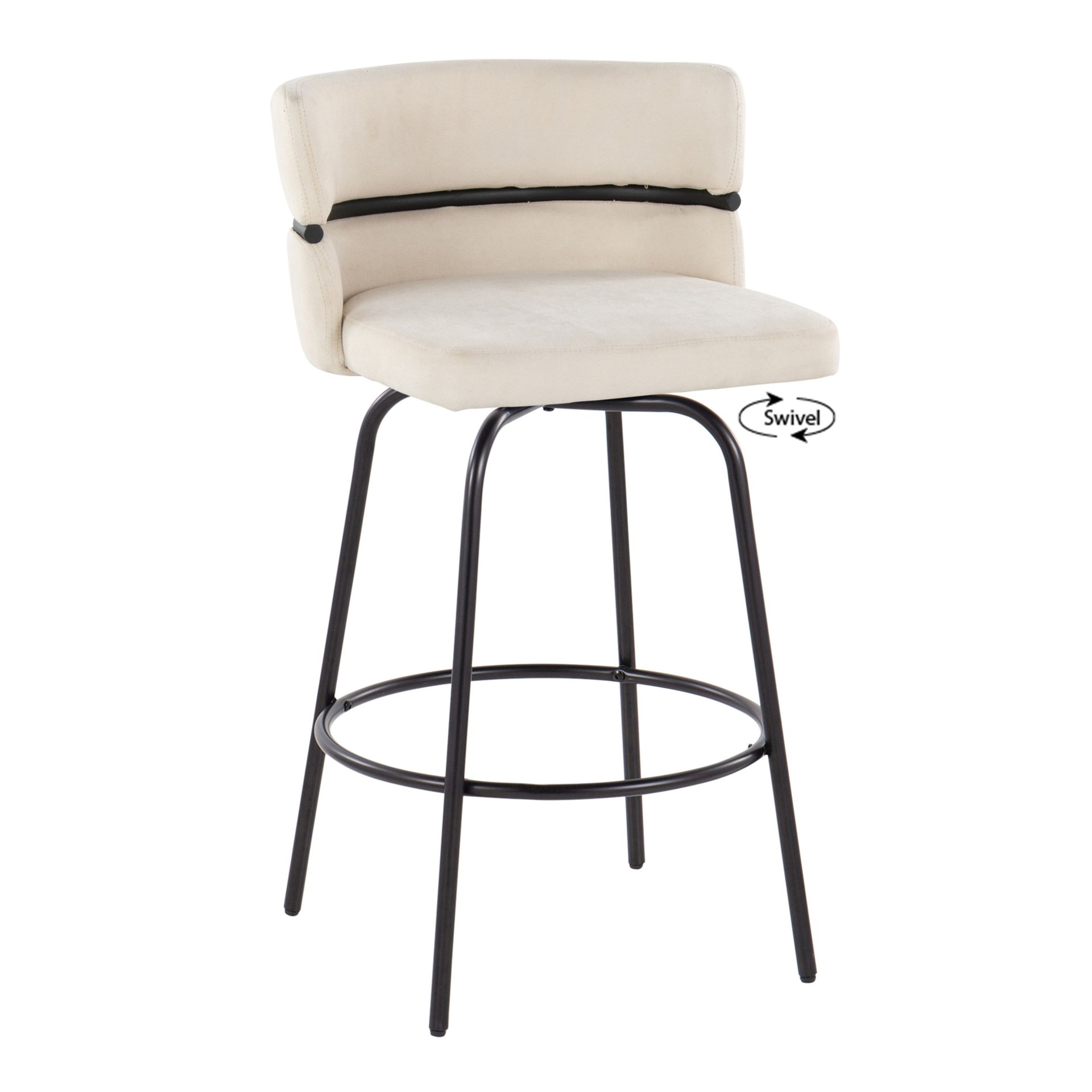 Cinch - Contemporary Fixed Height Counter Stool With Swivel And Round Footrest (Set of 2) - Black / Cream - Image 2
