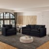 Modern Upholstered Chenille Loveseat And Armchair Set With Pillows, Deep Seat Luxury - Black - Image 2
