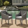 Outdoor Rattan Dining Chair With Straight Legs And Sloped Arms (Set of 2) - Gray / Silver - Image 9