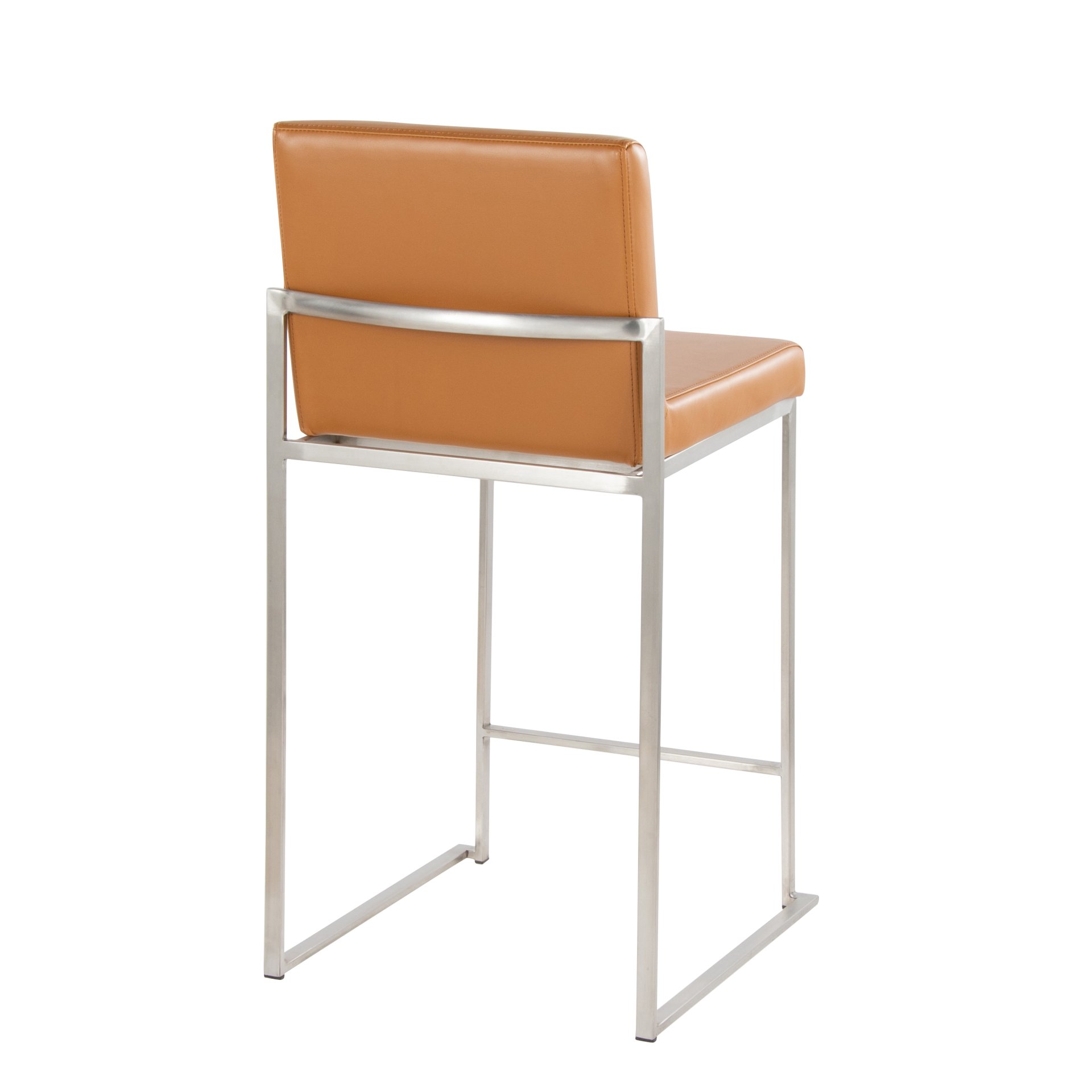 Fuji - Contemporary High Back Barstool (Set of 2) - Camel - Faux Leather - Image 4