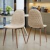 Elegant Wheat Fabric Dining Chair Set With Iron Legs - Dark Walnut - Image 4