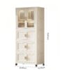 Folding Wardrobe Cabinet Wide White Plastic With Magnetic Doors, Wheels, And 10 Hangers - Cream White - Image 6
