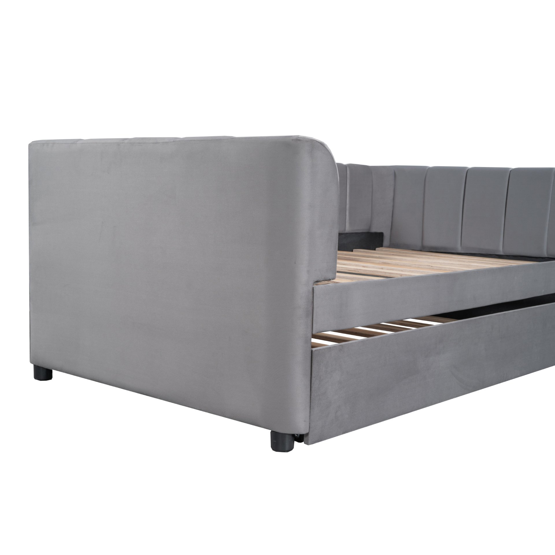 Twin Size Upholstered Daybed With Ergonomic Design Backrest And Trundle - Gray - Image 10