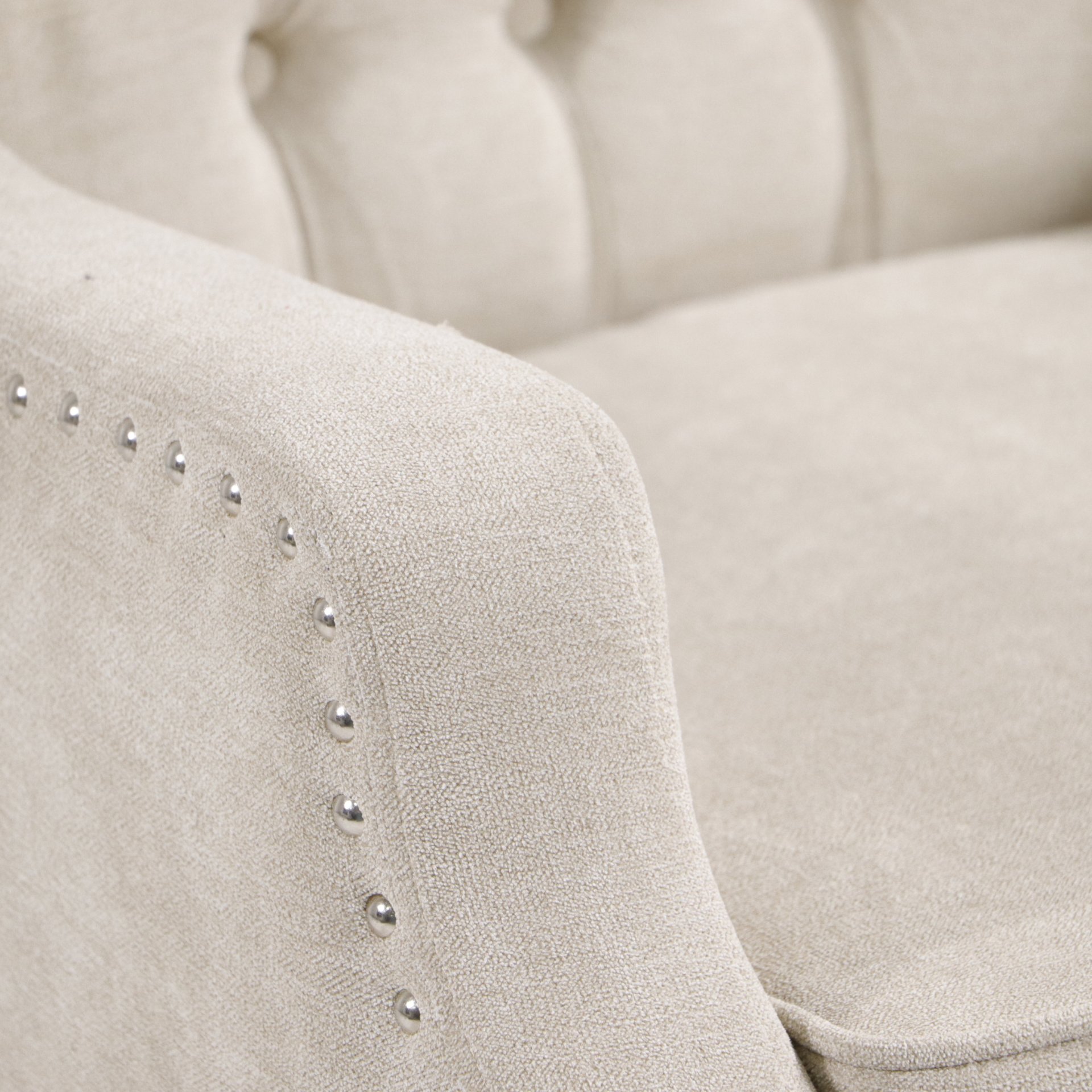 Accent Chair, Living Room Chair, Footrest Chair Set With Vintage Brass Studs, Button Tufted Upholstered Armchair For Living Room, Comfy Reading Chair For Bedroom, Reception Room - Beige - Image 13